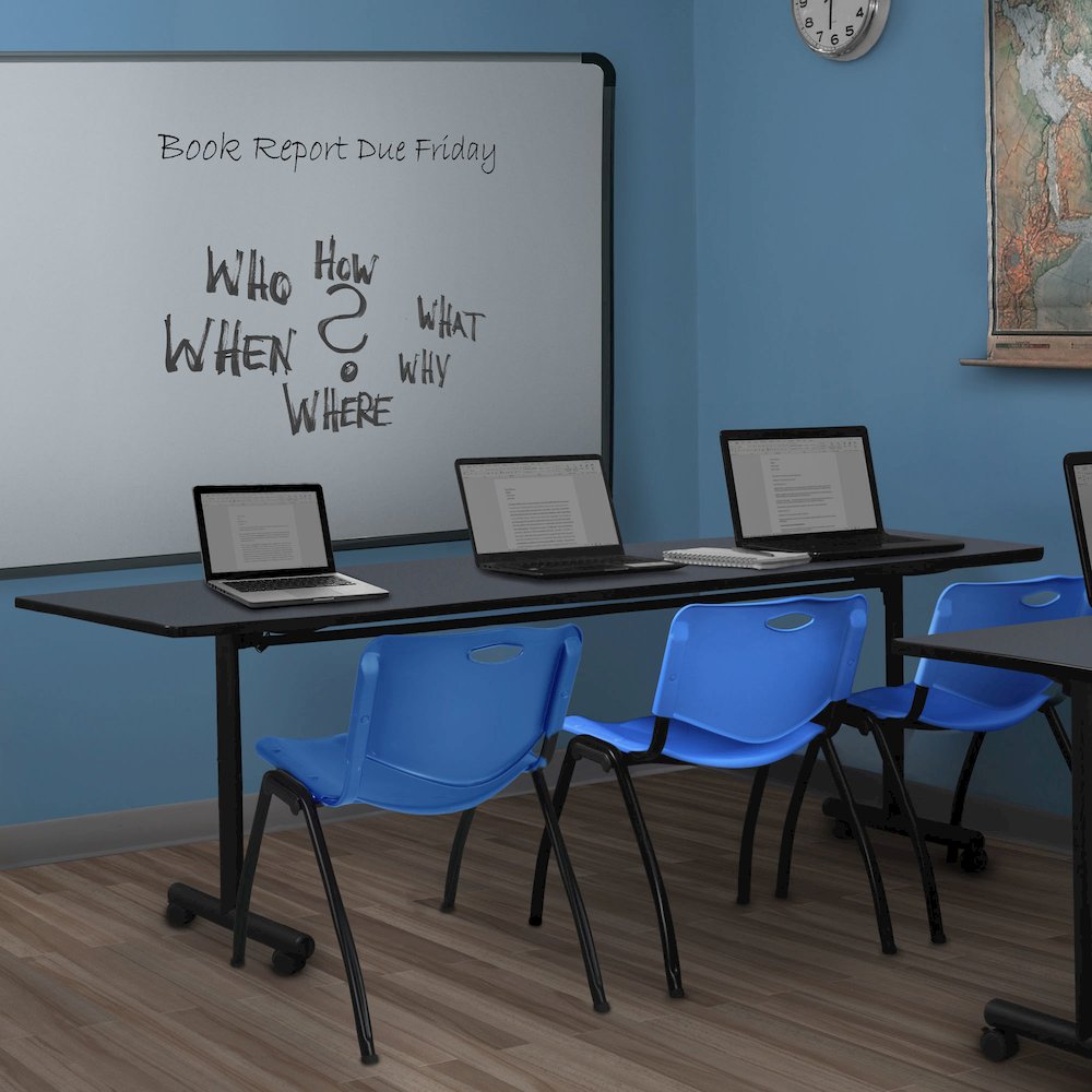 84 x 24 in. Flip-Top Training Nesting Table- Grey, 2 M Stack Chairs- Blue