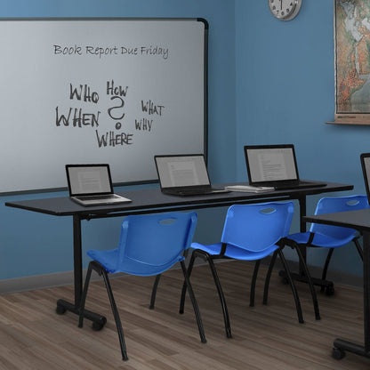 84 x 24 in. Flip-Top Training Nesting Table- Grey, 2 M Stack Chairs- Blue