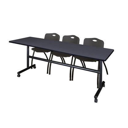 84 x 24 in. Flip-Top Training Nesting Table- Grey, 2 M Stack Chairs- Black