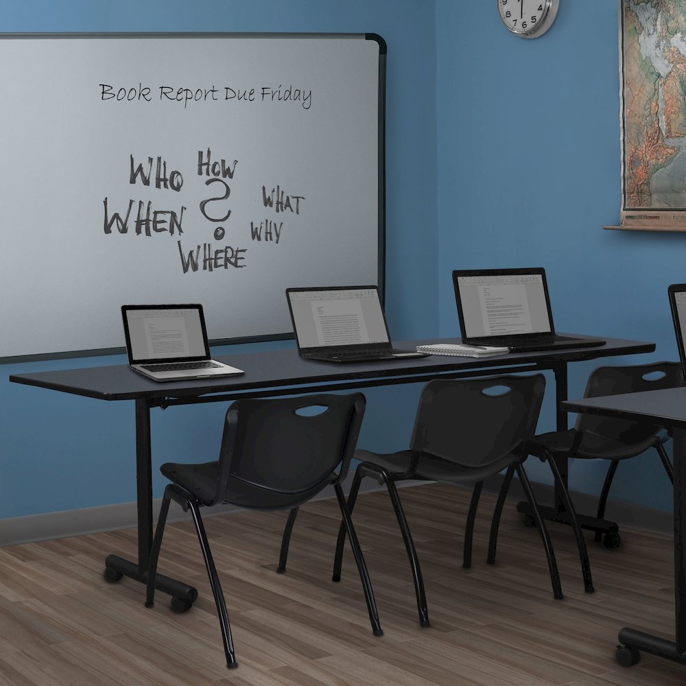 84 x 24 in. Flip-Top Training Nesting Table- Grey, 2 M Stack Chairs- Black