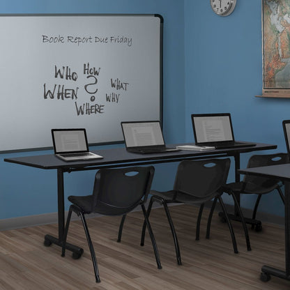 84 x 24 in. Flip-Top Training Nesting Table- Grey, 2 M Stack Chairs- Black