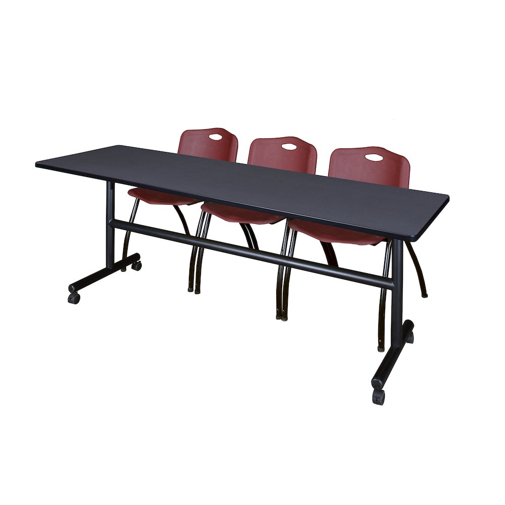 84 x 24 in. Flip-Top Training Nesting Table- Grey, 2 M Stack Chairs- Burgundy