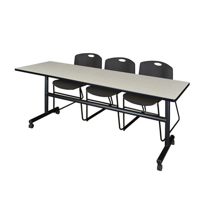 84 x 24 in. Flip-Top Training Nesting Table- Maple, 2 Zeng Stack Chairs- Black