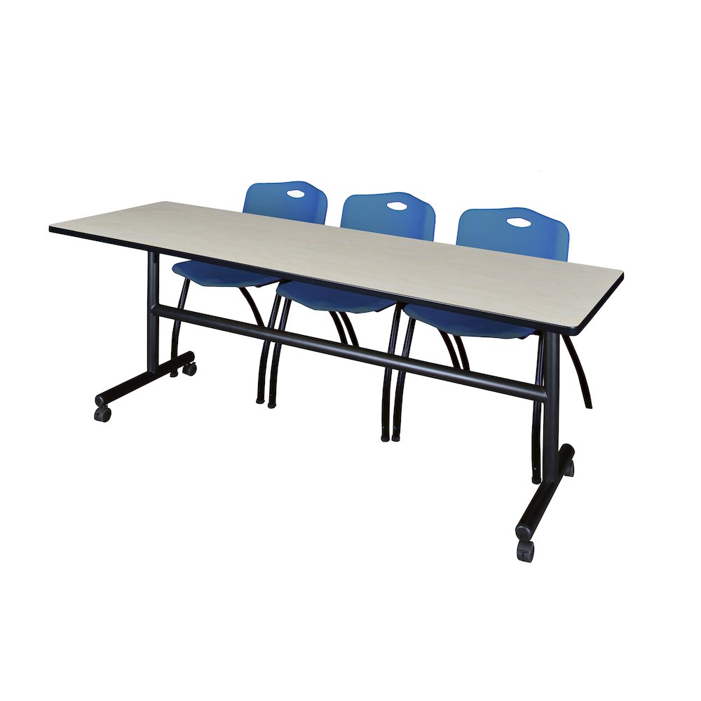84 x 24 in. Flip-Top Training Nesting Table- Maple, 2 M Stack Chairs- Blue