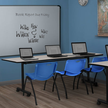 84 x 24 in. Flip-Top Training Nesting Table- Maple, 2 M Stack Chairs- Blue