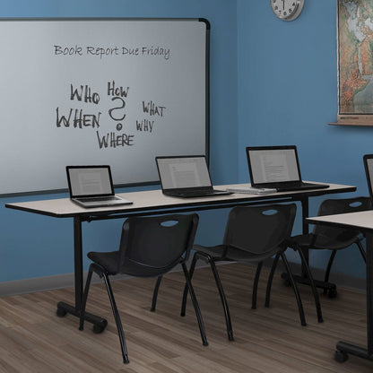 84 x 24 in. Flip-Top Training Nesting Table- Maple, 2 M Stack Chairs- Black