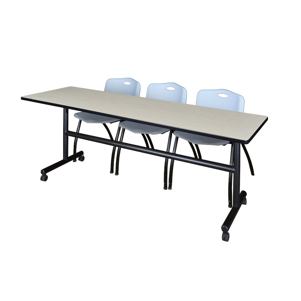 84 x 24 in. Flip-Top Training Nesting Table- Maple, 2 M Stack Chairs- Grey