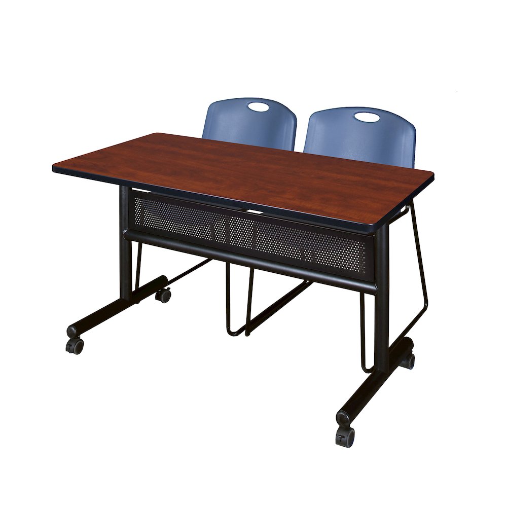 48 x 24 in. Flip-Top Privacy Nesting Table- Cherry, 2 Zeng Stack Chairs- Blue