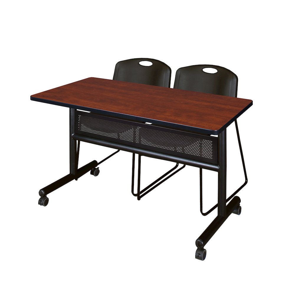 48 x 24 in. Flip-Top Privacy Nesting Table- Cherry, 2 Zeng Stack Chairs- Black