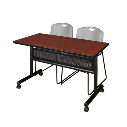 48 x 24 in. Flip-Top Privacy Nesting Table- Cherry, 2 Zeng Stack Chairs- Grey
