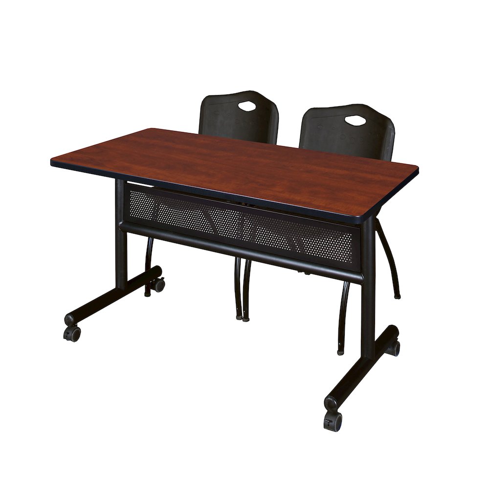 48 x 24 in. Flip-Top Privacy Nesting Table- Cherry, 2 M Stack Chairs- Black