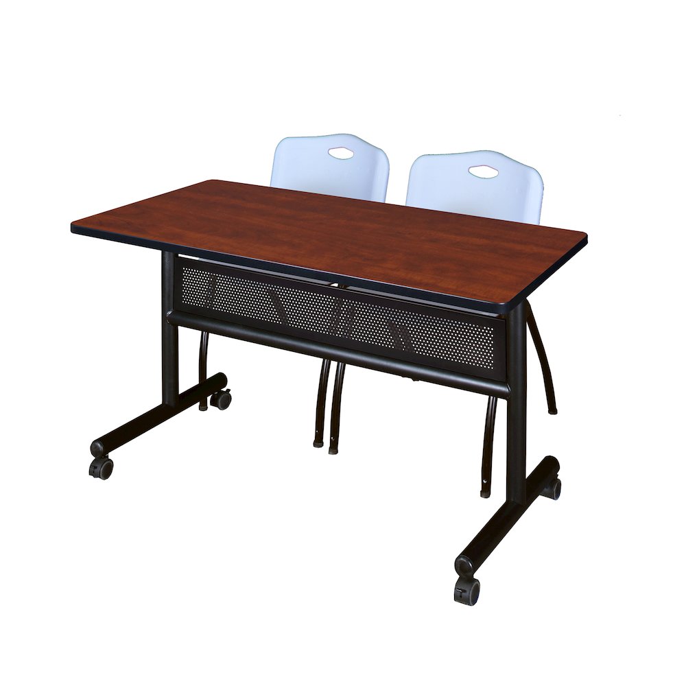 48 x 24 in. Flip-Top Privacy Nesting Table- Cherry, 2 M Stack Chairs- Grey