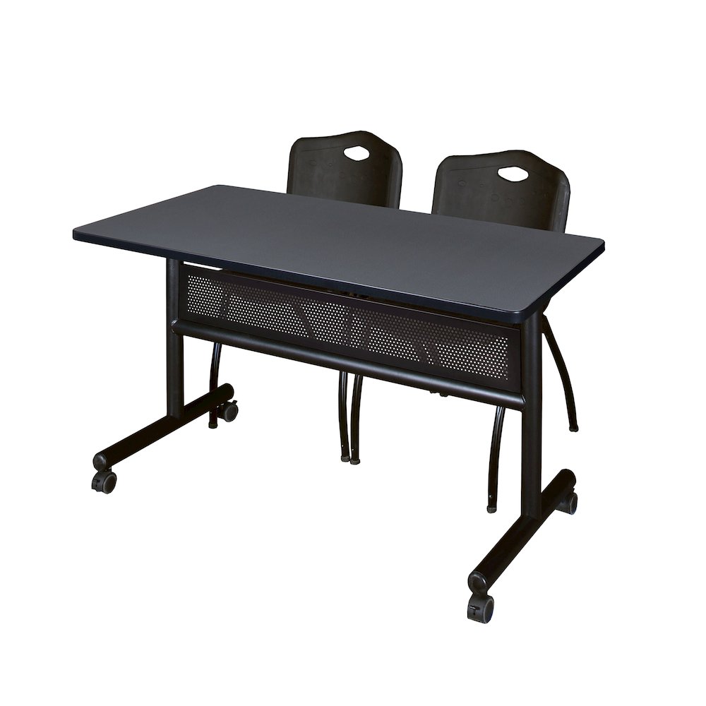 48 x 24 in. Flip-Top Privacy Nesting Table- Grey, 2 M Stack Chairs- Black