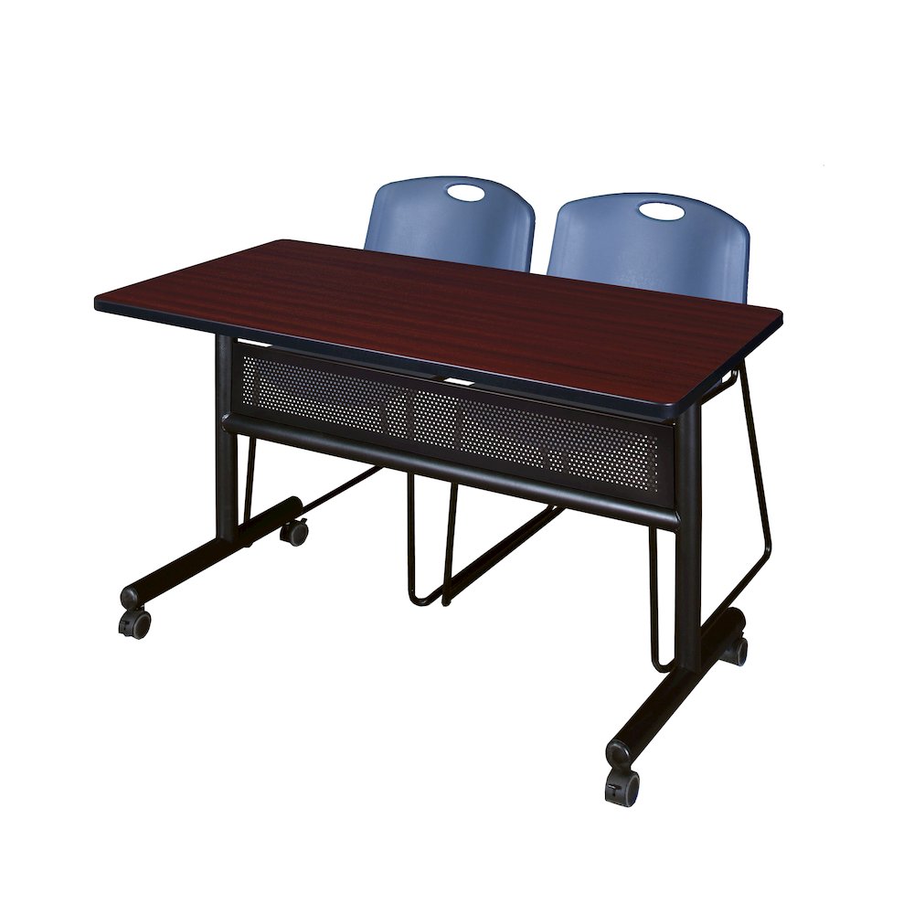 48 x 24 in. Flip-Top Privacy Nesting Table- Mahogany, 2 Zeng Stack Chairs- Blue