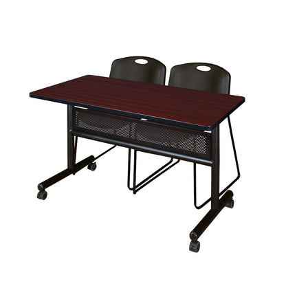 48 x 24 in. Flip-Top Privacy Nesting Table- Mahogany, 2 Zeng Stack Chairs- Black