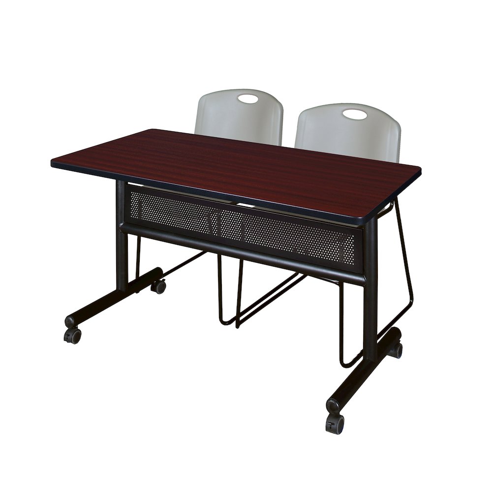 48 x 24 in. Flip-Top Privacy Nesting Table- Mahogany, 2 Zeng Stack Chairs- Grey