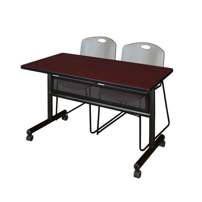 48 x 24 in. Flip-Top Privacy Nesting Table- Mahogany, 2 Zeng Stack Chairs- Grey