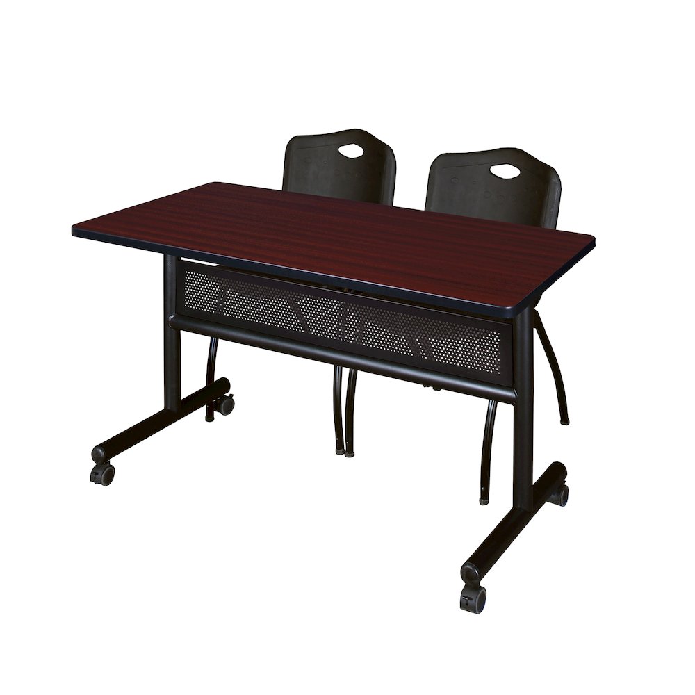 48 x 24 in. Flip-Top Privacy Nesting Table- Mahogany, 2 M Stack Chairs- Black