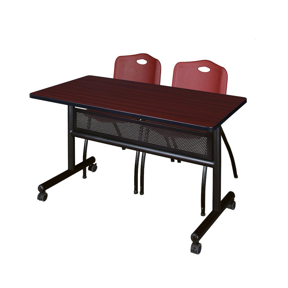 48 x 24 in. Flip-Top Privacy Nesting Table- Mahogany, 2 M Stack Chairs- Burgundy