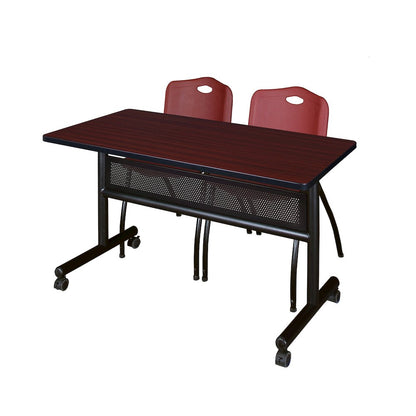 48 x 24 in. Flip-Top Privacy Nesting Table- Mahogany, 2 M Stack Chairs- Burgundy