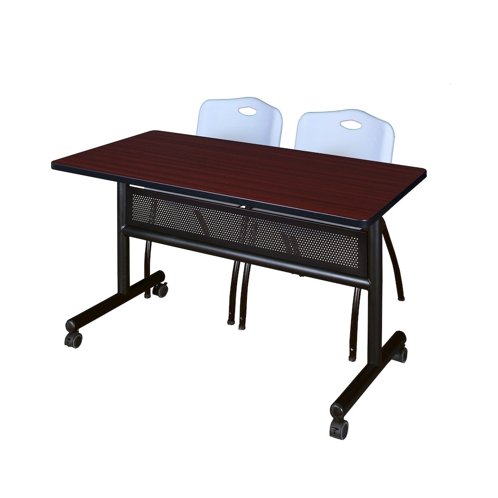 48 x 24 in. Flip-Top Privacy Nesting Table- Mahogany, 2 M Stack Chairs- Grey