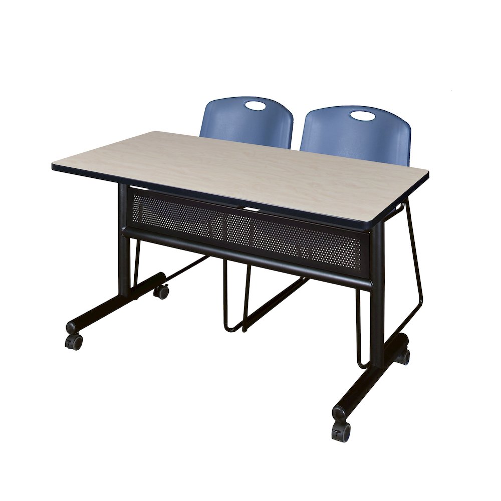 48 x 24 in. Flip-Top Privacy Nesting Table- Maple, 2 Zeng Stack Chairs- Blue
