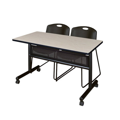 48 x 24 in. Flip-Top Privacy Nesting Table- Maple, 2 Zeng Stack Chairs- Black