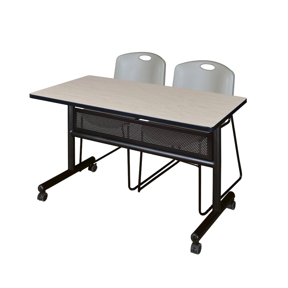 48 x 24 in. Flip-Top Privacy Nesting Table- Maple, 2 Zeng Stack Chairs- Grey