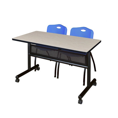 48 x 24 in. Flip-Top Privacy Nesting Table- Maple, 2 M Stack Chairs- Blue