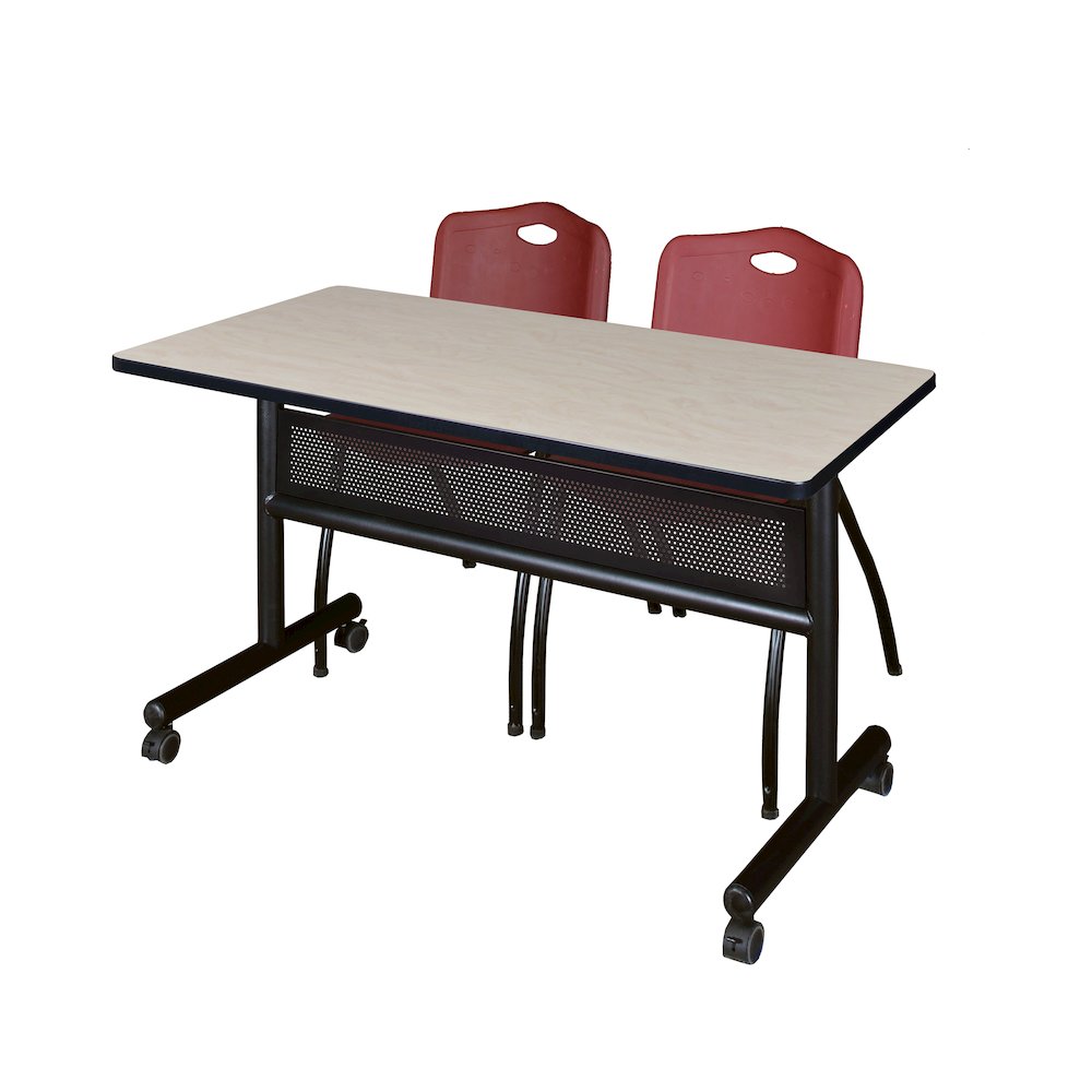 48 x 24 in. Flip-Top Privacy Nesting Table- Maple, 2 M Stack Chairs- Burgundy