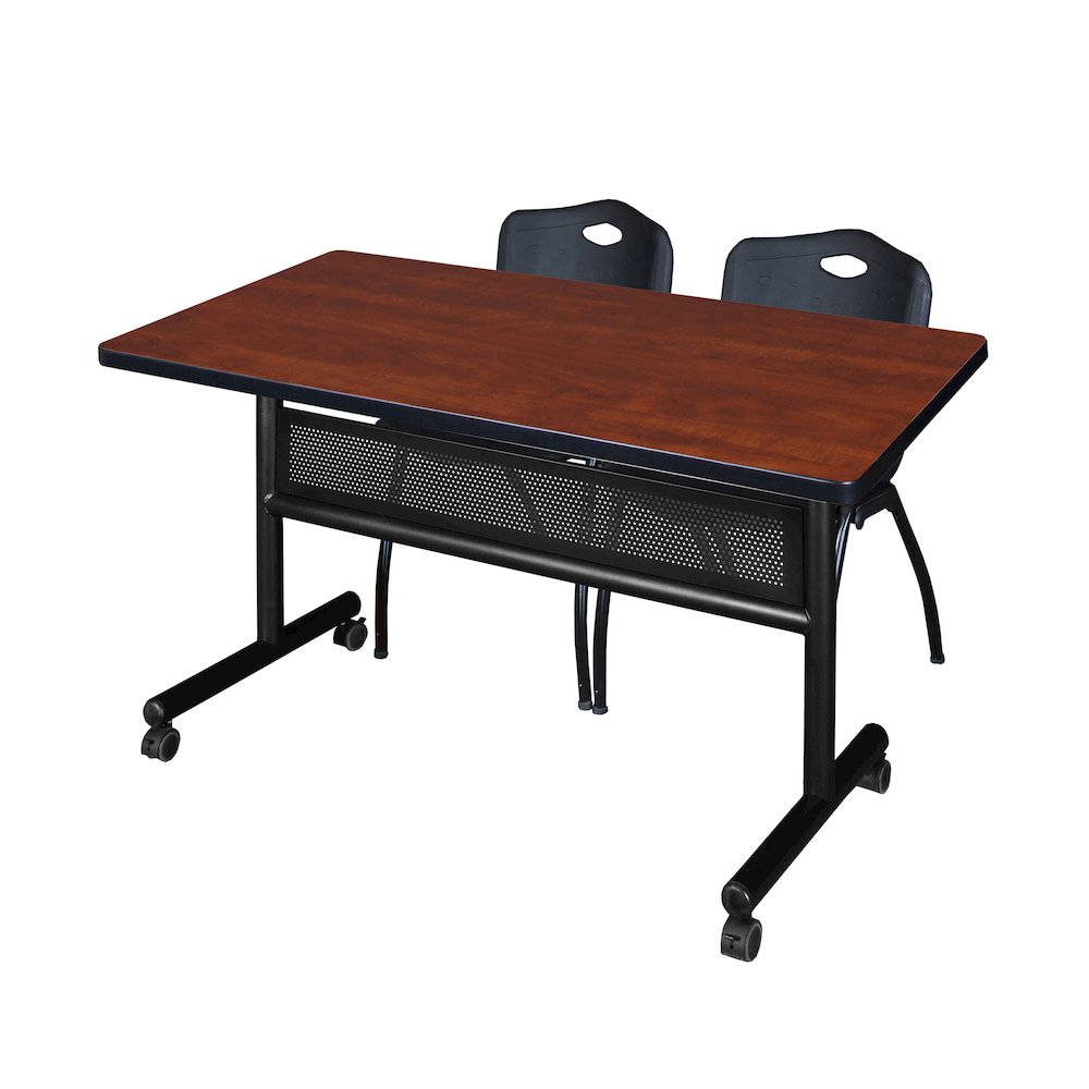 48 x 30 in. Flip-Top Privacy Nesting Table- Cherry, 2 M Stack Chairs- Black