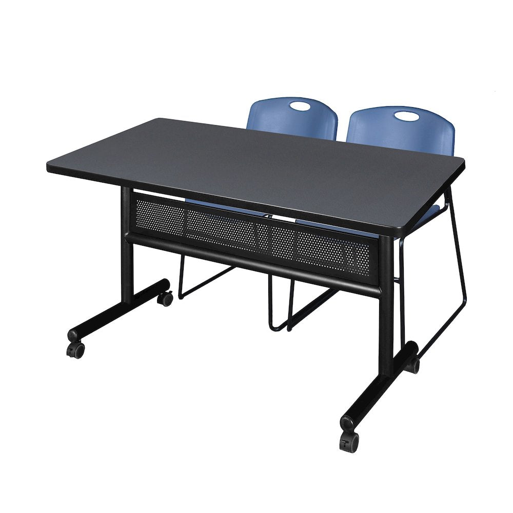 48 x 30 in. Flip-Top Privacy Nesting Table- Grey, 2 Zeng Stack Chairs- Blue
