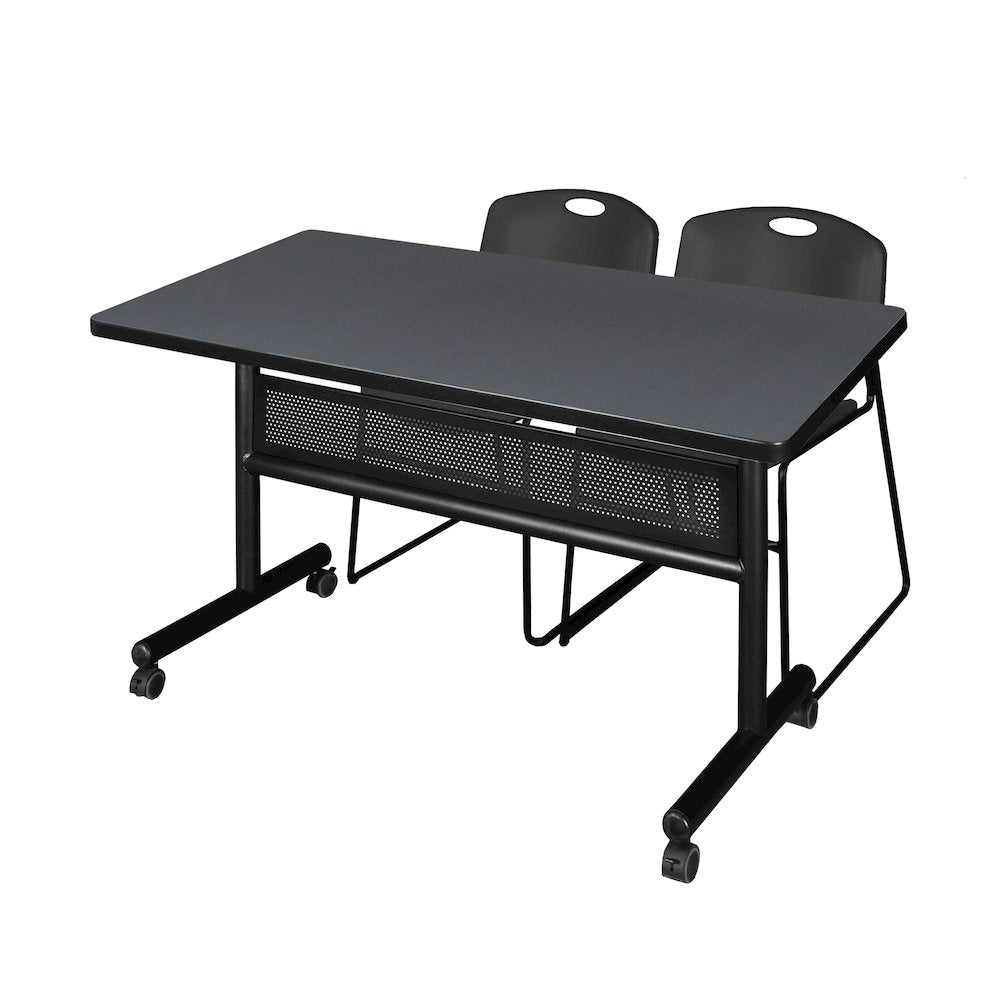 48 x 30 in. Flip-Top Privacy Nesting Table- Grey, 2 Zeng Stack Chairs- Black