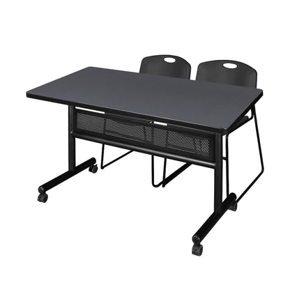 48 x 30 in. Flip-Top Privacy Nesting Table- Grey, 2 Zeng Stack Chairs- Black