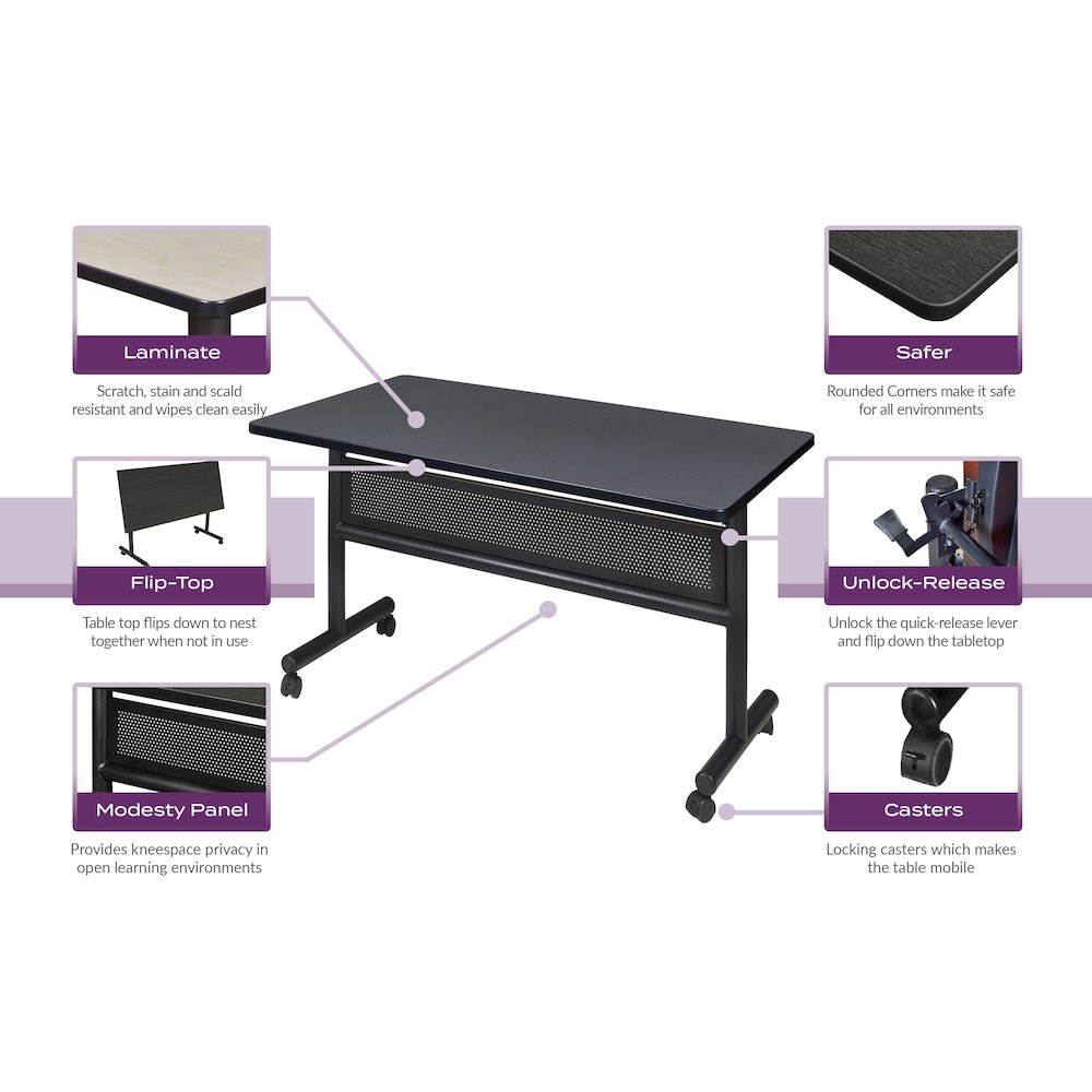 48 x 30 in. Flip-Top Training Nesting Table with Modesty Panel- Grey