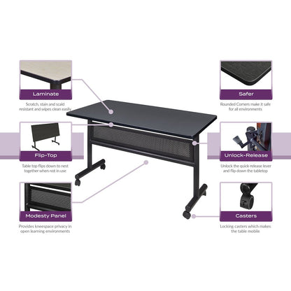 48 x 30 in. Flip-Top Training Nesting Table with Modesty Panel- Grey