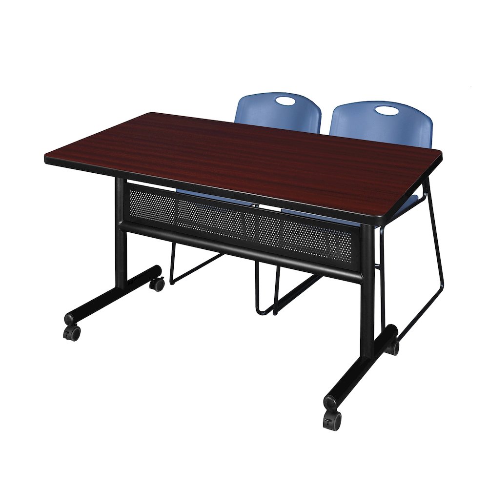48 x 30 in. Flip-Top Privacy Nesting Table- Mahogany, 2 Zeng Stack Chairs- Blue