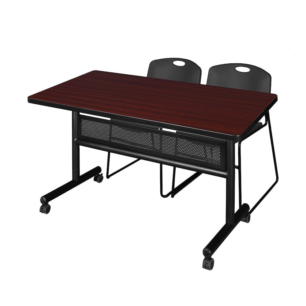 48 x 30 in. Flip-Top Privacy Nesting Table- Mahogany, 2 Zeng Stack Chairs- Black