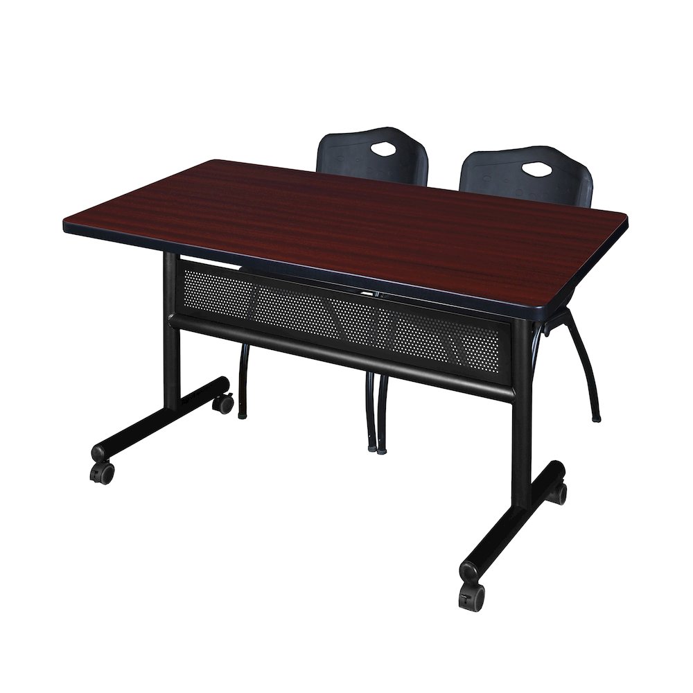 48 x 30 in. Flip-Top Privacy Nesting Table- Mahogany, 2 M Stack Chairs- Black