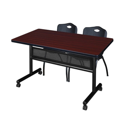 48 x 30 in. Flip-Top Privacy Nesting Table- Mahogany, 2 M Stack Chairs- Black