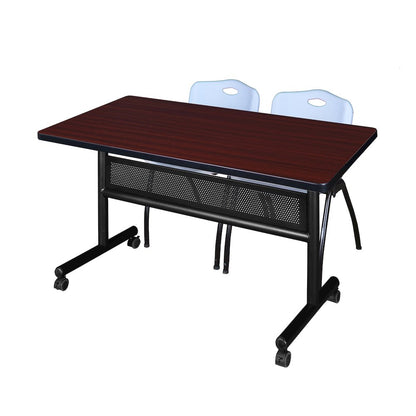 48 x 30 in. Flip-Top Privacy Nesting Table- Mahogany, 2 M Stack Chairs- Grey
