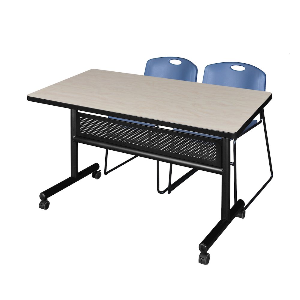 48 x 30 in. Flip-Top Privacy Nesting Table- Maple, 2 Zeng Stack Chairs- Blue