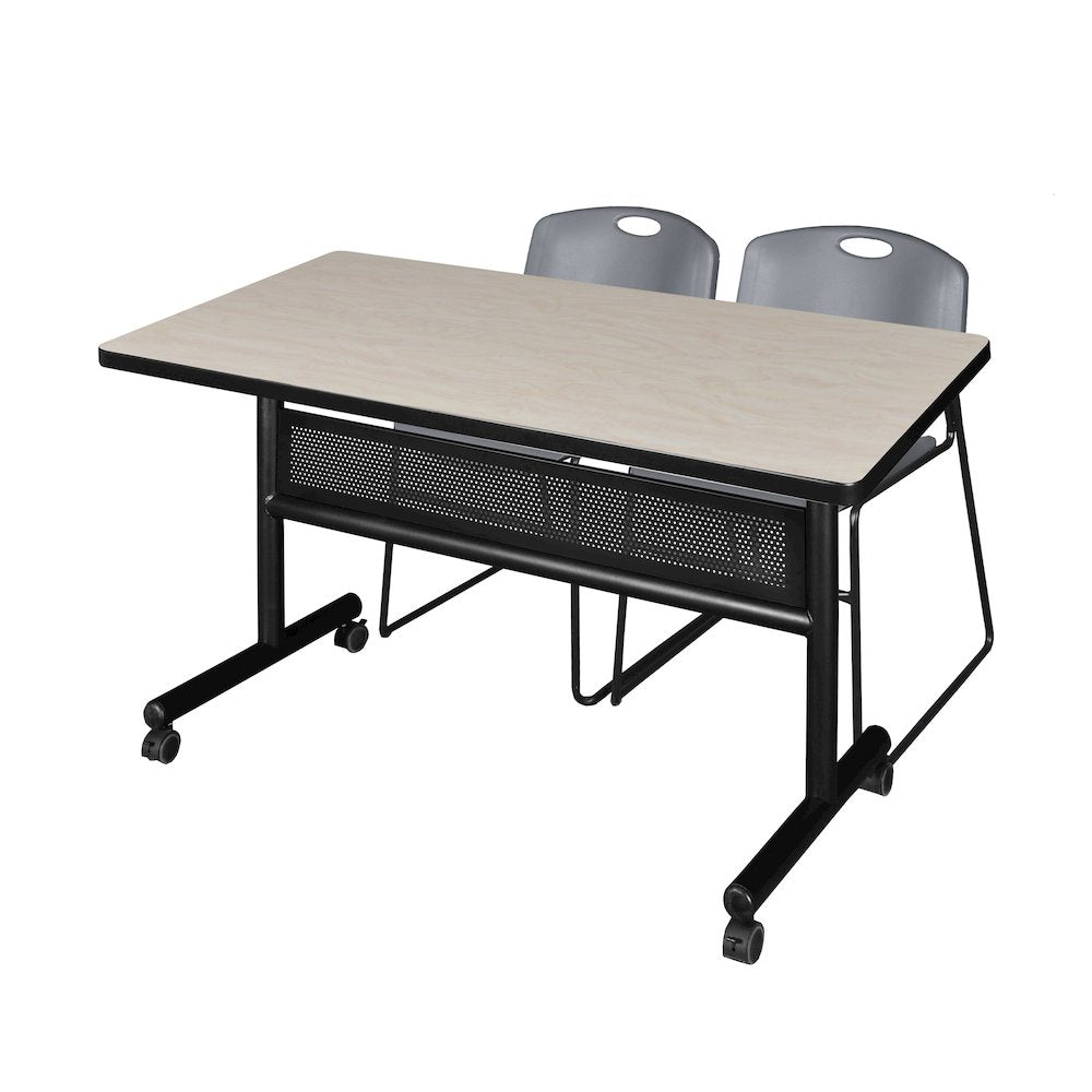 48 x 30 in. Flip-Top Privacy Nesting Table- Maple, 2 Zeng Stack Chairs- Grey
