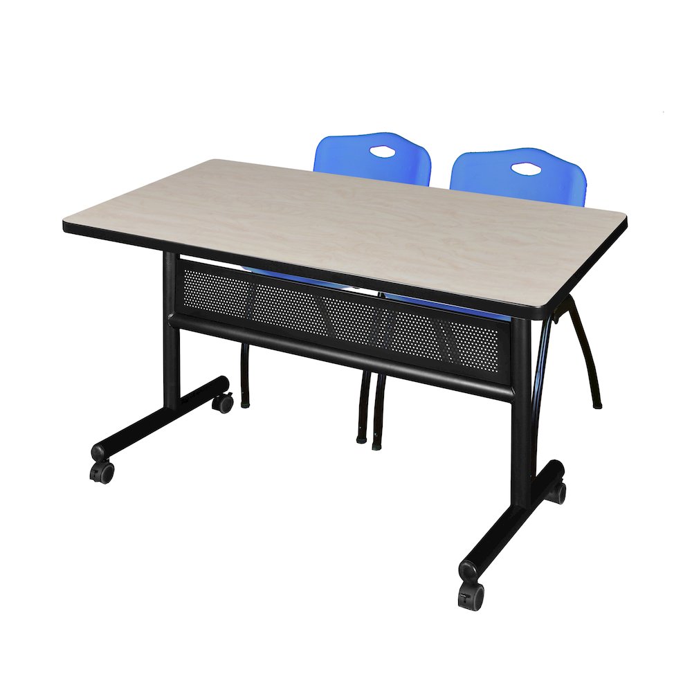 48 x 30 in. Flip-Top Privacy Nesting Table- Maple, 2 M Stack Chairs- Blue