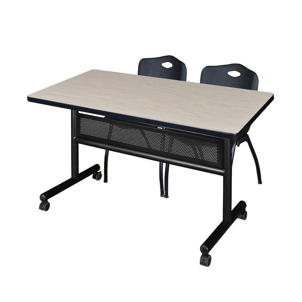 48 x 30 in. Flip-Top Privacy Nesting Table- Maple, 2 M Stack Chairs- Black