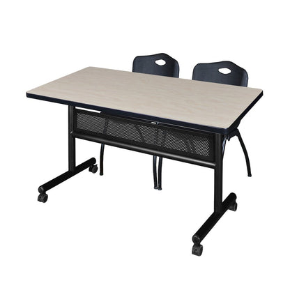 48 x 30 in. Flip-Top Privacy Nesting Table- Maple, 2 M Stack Chairs- Black