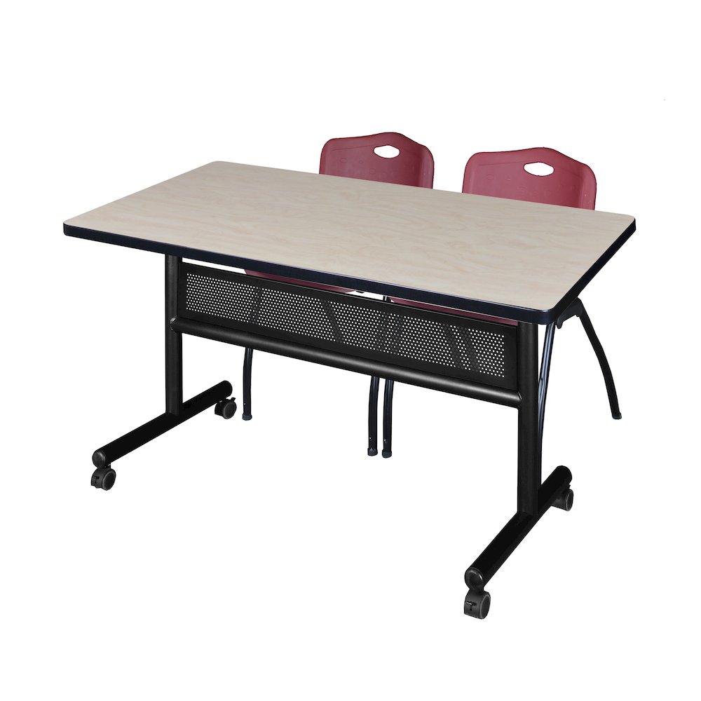48 x 30 in. Flip-Top Privacy Nesting Table- Maple, 2 M Stack Chairs- Burgundy