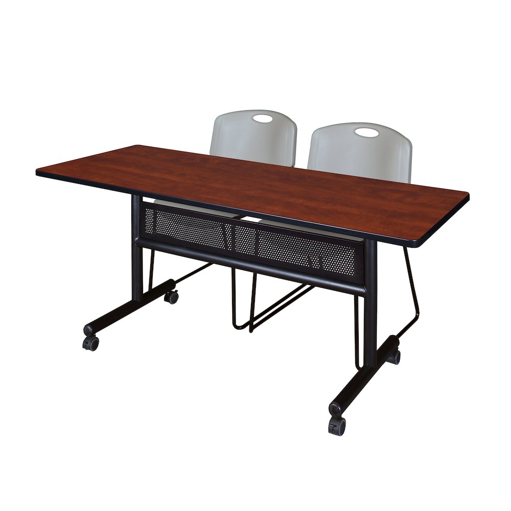 60 x 24 in. Flip-Top Privacy Nesting Table- Cherry, 2 Zeng Stack Chairs- Grey