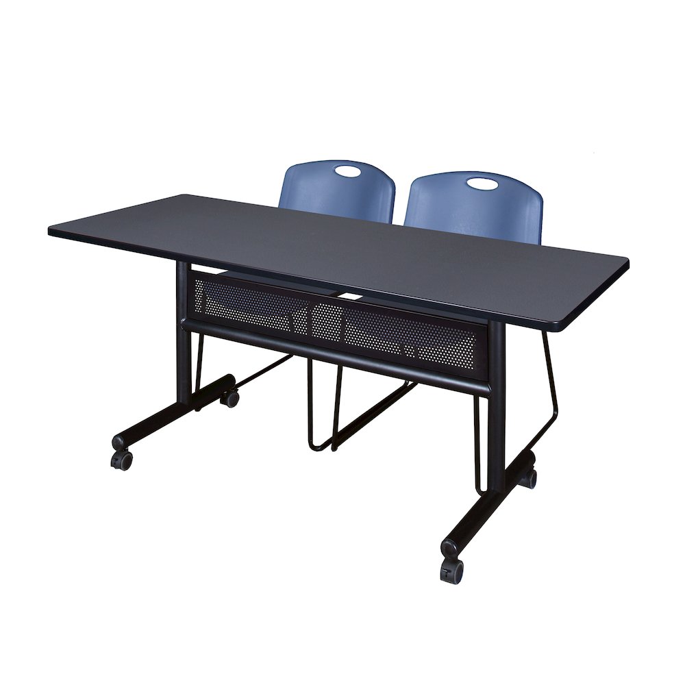 60 x 24 in. Flip-Top Privacy Nesting Table- Grey, 2 Zeng Stack Chairs- Blue