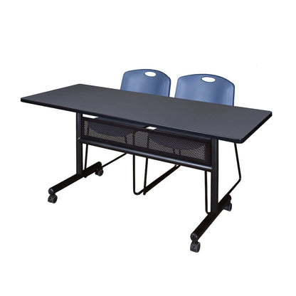 60 x 24 in. Flip-Top Privacy Nesting Table- Grey, 2 Zeng Stack Chairs- Blue
